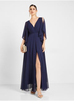 Chiffon Open Split Sleeve V-Neck  Dress