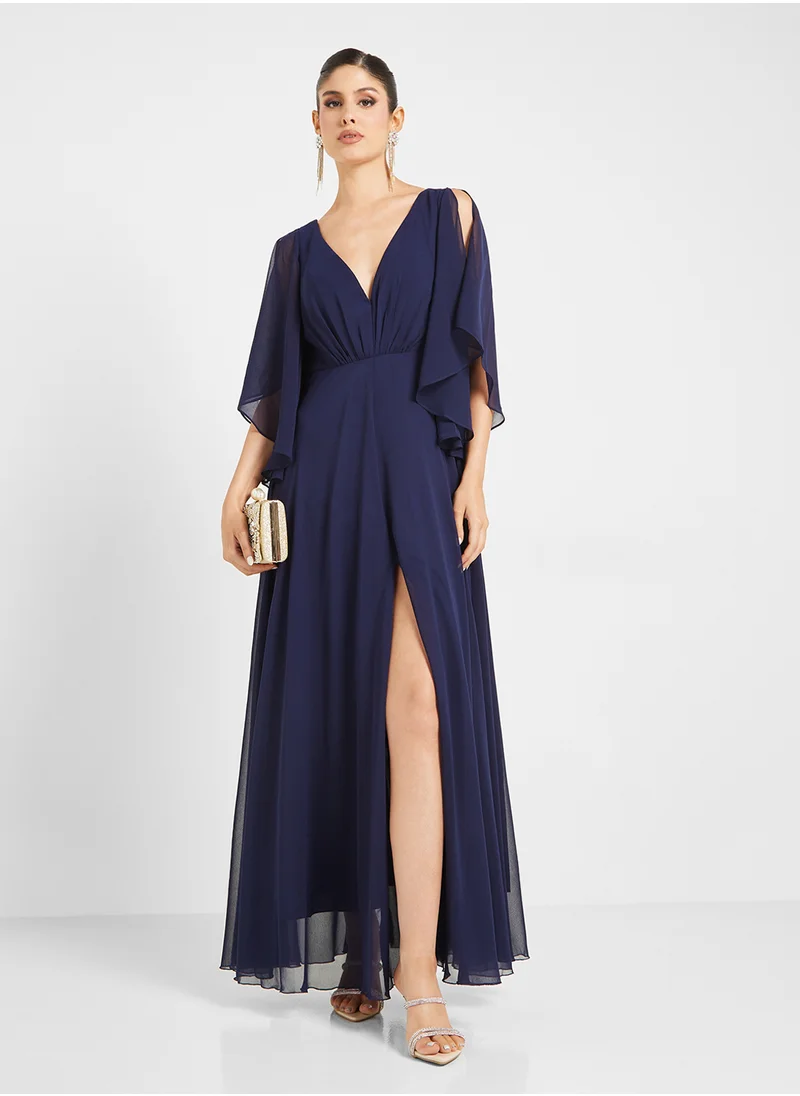 ليتل مسترس Chiffon Open Split Sleeve V-Neck  Dress