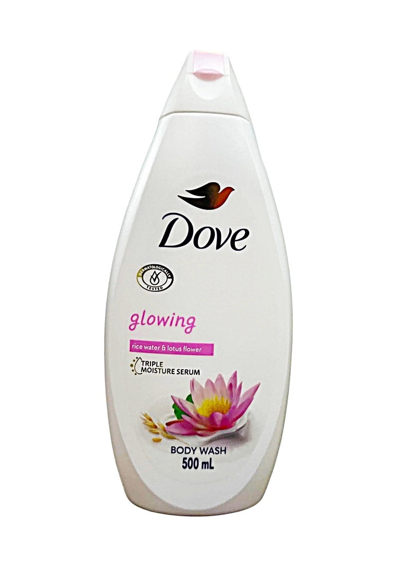 Dove Glowing Rice Water & Lotus Flower Body Wash 500ml | Triple Moisture Serum | Gentle Cleansing & Deep Hydration | Soft, Radiant & Smooth Skin