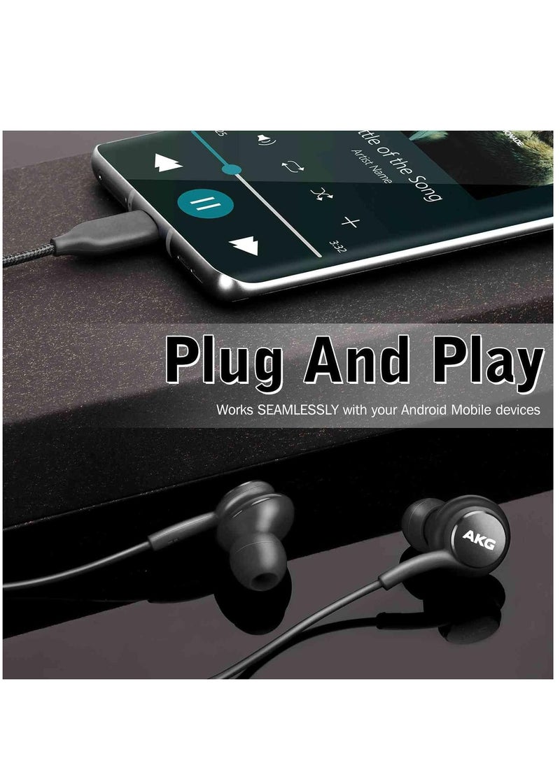 ELTRAZONE OEM 2021 Stereo Headphones for Samsung Galaxy S20 Ultra 5G Braided Cable with Microphone (Black) USB-C Connector - Image 2