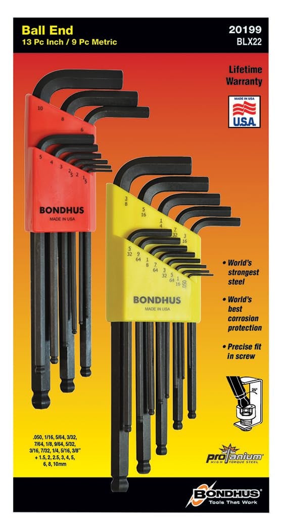 Bondhus 20199 Balldriver L-Wrench DoublePK, 10999 1.5-10mm & 10937 0.050-3/8"