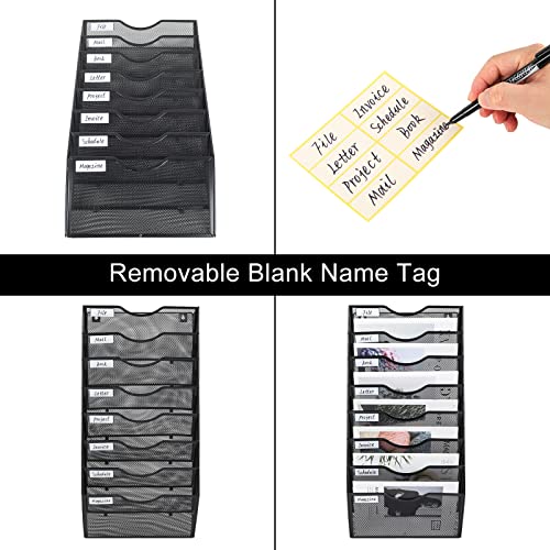 PAG Hanging Wall File Holder Organizer Mail Sorter Literature Rack for Office, 8 Pockets, Black - Image 2
