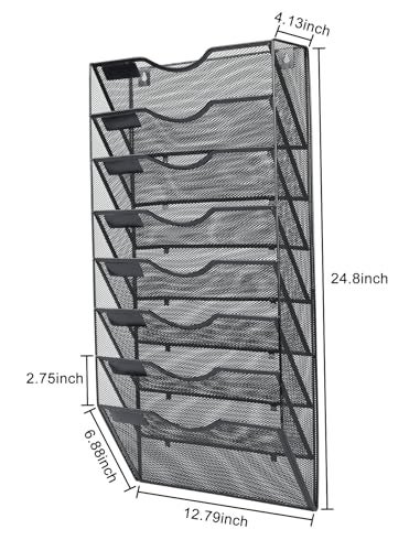 PAG Hanging Wall File Holder Organizer Mail Sorter Literature Rack for Office, 8 Pockets, Black - Image 3