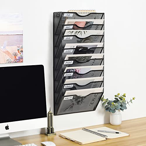 PAG Hanging Wall File Holder Organizer Mail Sorter Literature Rack for Office, 8 Pockets, Black - Image 5