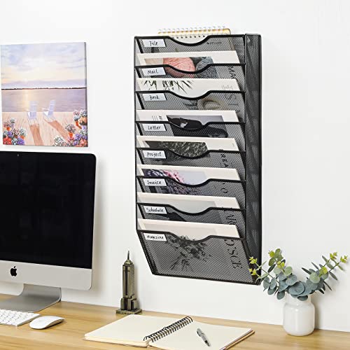 PAG Hanging Wall File Holder Organizer Mail Sorter Literature Rack for Office, 8 Pockets, Black - Image 4