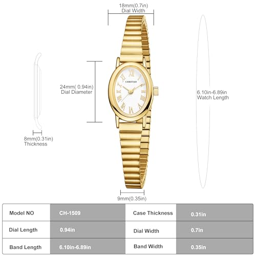 CHEETAH Women’s Gold Watch, with Stainless Steel Expansion Band, Small Dainty Oval Case Roman Dial - Image 5