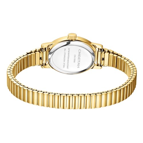 CHEETAH Women’s Gold Watch, with Stainless Steel Expansion Band, Small Dainty Oval Case Roman Dial - Image 3