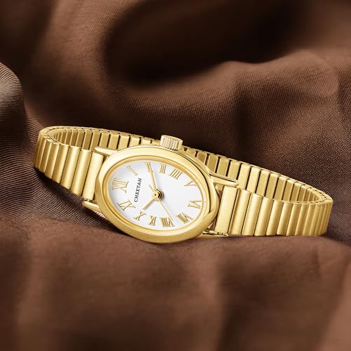 CHEETAH Women’s Gold Watch, with Stainless Steel Expansion Band, Small Dainty Oval Case Roman Dial - Image 4