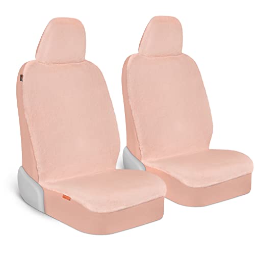 Carbella Sheepskin Car Seat Covers for Women, 2-Pack Faux Fur Car Seat Covers Front Seats Only, Cute Automotive Seat Covers For Cars for Women, Car Accessories for Women (Soft Pink) - Image 1