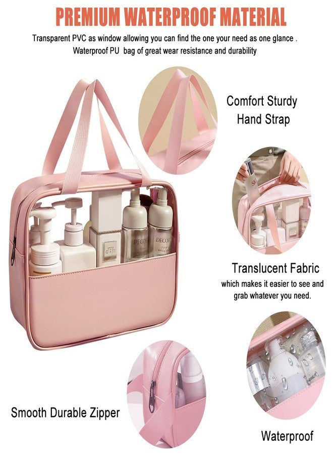 MAYCREATE® 3 Pcs Clear Makeup Pouch Set Cosmetic Organizer Bag for Women and Girls Travel Waterproof Toiletry Storage Kit for Home Travel Use (Rose Pink) - Image 3