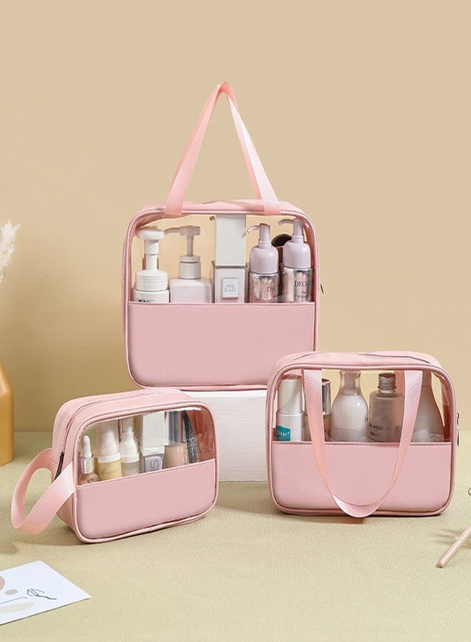 MAYCREATE® 3 Pcs Clear Makeup Pouch Set Cosmetic Organizer Bag for Women and Girls Travel Waterproof Toiletry Storage Kit for Home Travel Use (Rose Pink) - Image 5