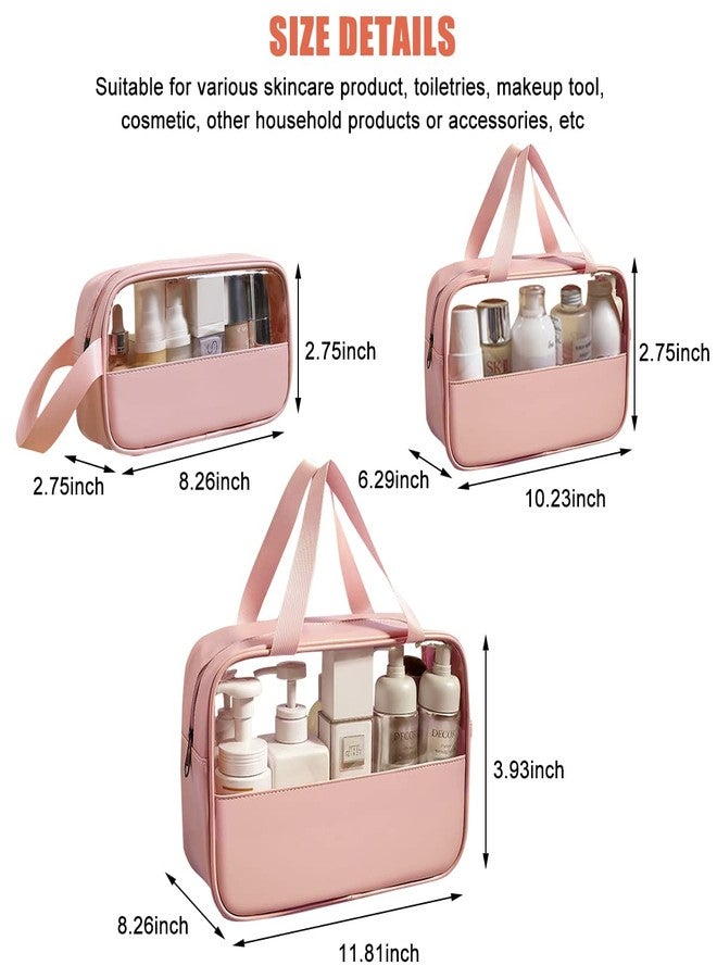 MAYCREATE® 3 Pcs Clear Makeup Pouch Set Cosmetic Organizer Bag for Women and Girls Travel Waterproof Toiletry Storage Kit for Home Travel Use (Rose Pink) - Image 2