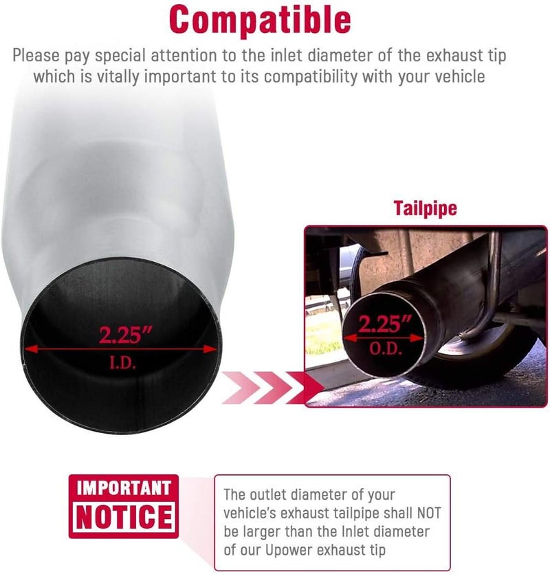 Upower 2.25" to 3" Stainless Steel Exhaust Tip - Image 2