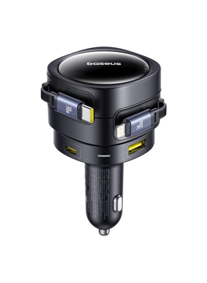 Baseus Enjoyment Max 90W Fast Car Charger with Dual Built-In USB-C Cables, USB-C & USB-A Ports – Sleek Multi-Device Charging Solution - Cosmic Black - Image 3