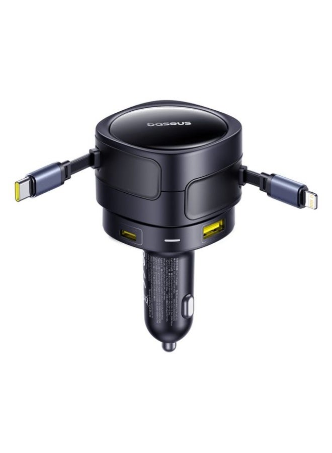 Baseus Enjoyment Max 90W Fast Car Charger with Dual Built-In USB-C Cables, USB-C & USB-A Ports – Sleek Multi-Device Charging Solution - Cosmic Black - Image 4
