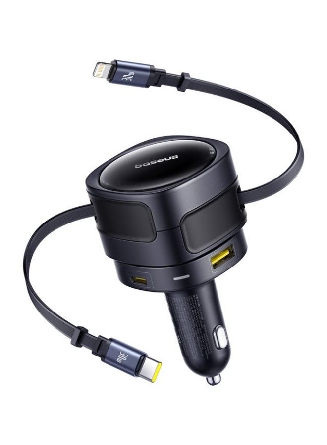 Baseus Enjoyment Max 90W Fast Car Charger with Dual Built-In USB-C Cables, USB-C & USB-A Ports – Sleek Multi-Device Charging Solution - Cosmic Black - Image 1