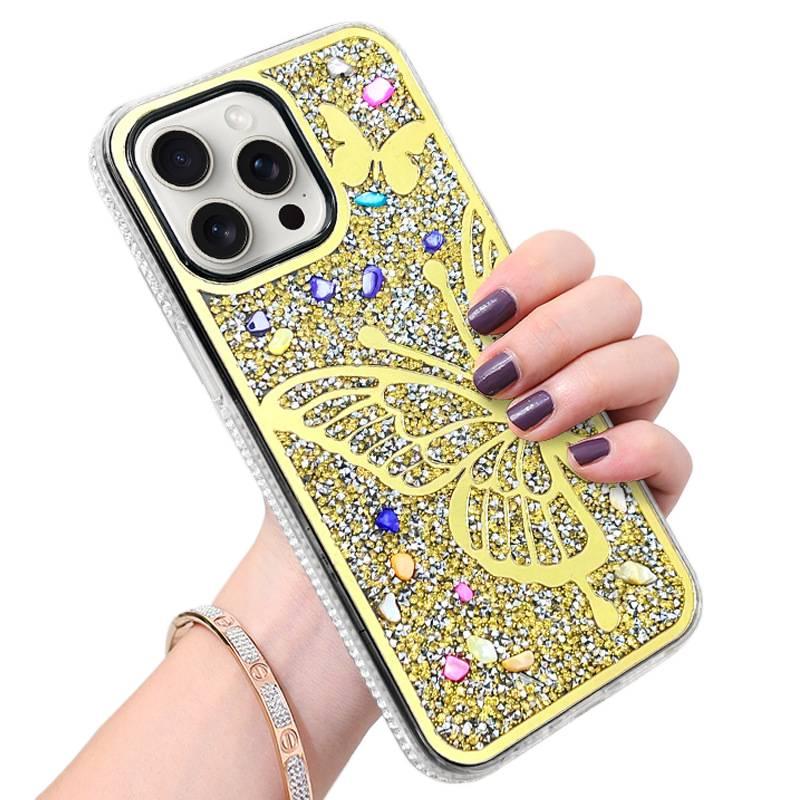 MS غطاء واقي بCrystal لـ iPhone 13 مع فراشة لامعة وسطح مرآة مع كريستال راينستون مع مقاوم للخدش باللون Silver مع مرآة بتفاصيل مرصعة باللون الفضي - Image 4