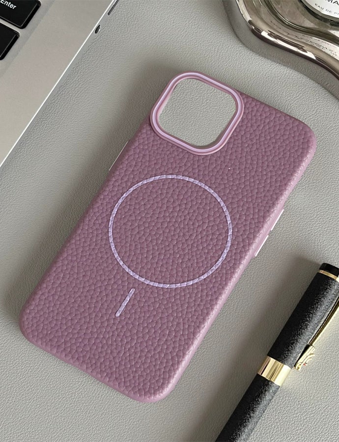 جراب هاتف أيفون ماج سيف لهاتف iPhone 11 Pro Max  جراب جلد بإطار مطاطي عالي الجودة وجراب جلدي رفيع بنمط الليتشي مع حماية عدسة الكاميرا وغطاء مقاوم للصدمات ويدعم الشحن اللاسلكي وغطاء جلدي لهاتف iPhone 11 Pro Max - بنفسجي - Image 2