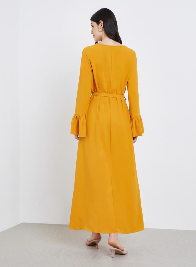 Styli Women Yellow Embroidered Flounce Sleeve Jalabiya - Image 5