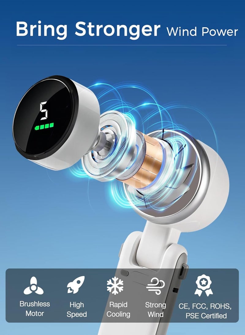 موثوقية التنبؤ 3 في 1 مروحة توربو صغيرة محمولة باليد (12 ساعة في وضع الاستعداد)، مروحة محمولة على المكتب، مروحة محمولة على الرقبة مع 5 سرعات رياح فائقة القوة ومحرك بدون شفرة، مروحة جيب شخصية قابلة لإعادة الشحن لمكياج السفر في الهواء الطلق (أبيض) - Image 2