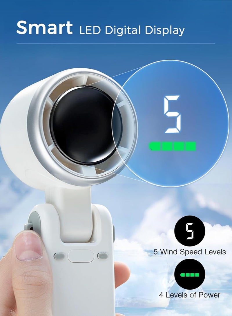 موثوقية التنبؤ 3 في 1 مروحة توربو صغيرة محمولة باليد (12 ساعة في وضع الاستعداد)، مروحة محمولة على المكتب، مروحة محمولة على الرقبة مع 5 سرعات رياح فائقة القوة ومحرك بدون شفرة، مروحة جيب شخصية قابلة لإعادة الشحن لمكياج السفر في الهواء الطلق (أبيض) - Image 4