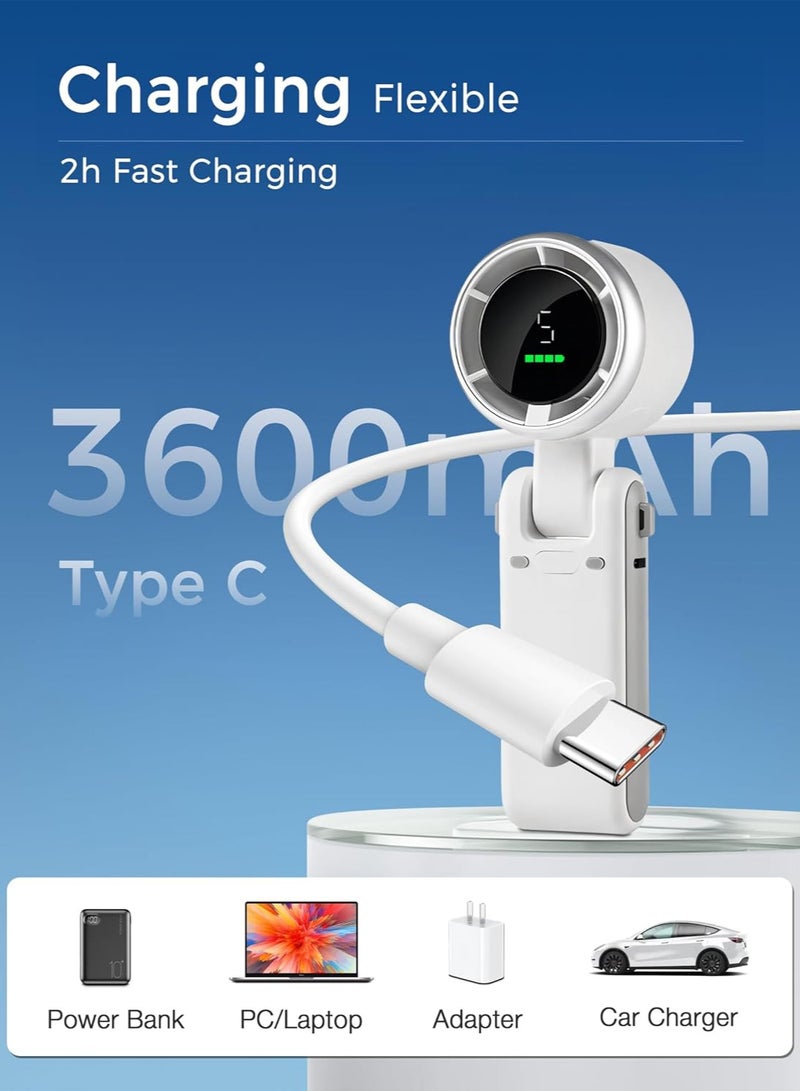 موثوقية التنبؤ 3 في 1 مروحة توربو صغيرة محمولة باليد (12 ساعة في وضع الاستعداد)، مروحة محمولة على المكتب، مروحة محمولة على الرقبة مع 5 سرعات رياح فائقة القوة ومحرك بدون شفرة، مروحة جيب شخصية قابلة لإعادة الشحن لمكياج السفر في الهواء الطلق (أبيض) - Image 5