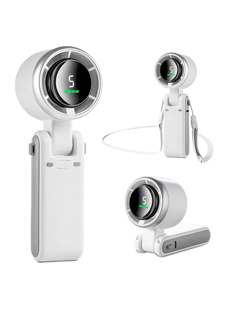 موثوقية التنبؤ 3 في 1 مروحة توربو صغيرة محمولة باليد (12 ساعة في وضع الاستعداد)، مروحة محمولة على المكتب، مروحة محمولة على الرقبة مع 5 سرعات رياح فائقة القوة ومحرك بدون شفرة، مروحة جيب شخصية قابلة لإعادة الشحن لمكياج السفر في الهواء الطلق (أبيض) - Image 1