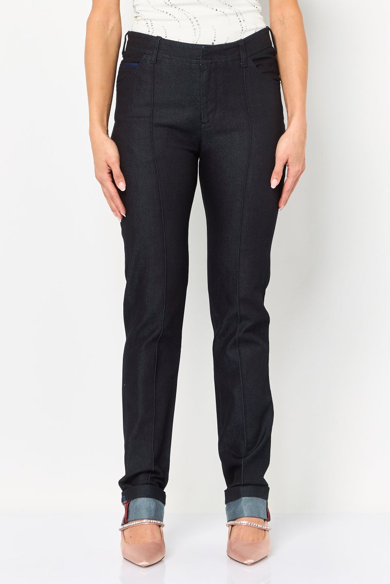 Harmont & Blaine Women Regular Fit Embroidered Logo Straight Pants, Black - Image 1