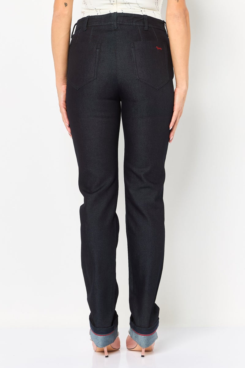 Harmont & Blaine Women Regular Fit Embroidered Logo Straight Pants, Black - Image 4