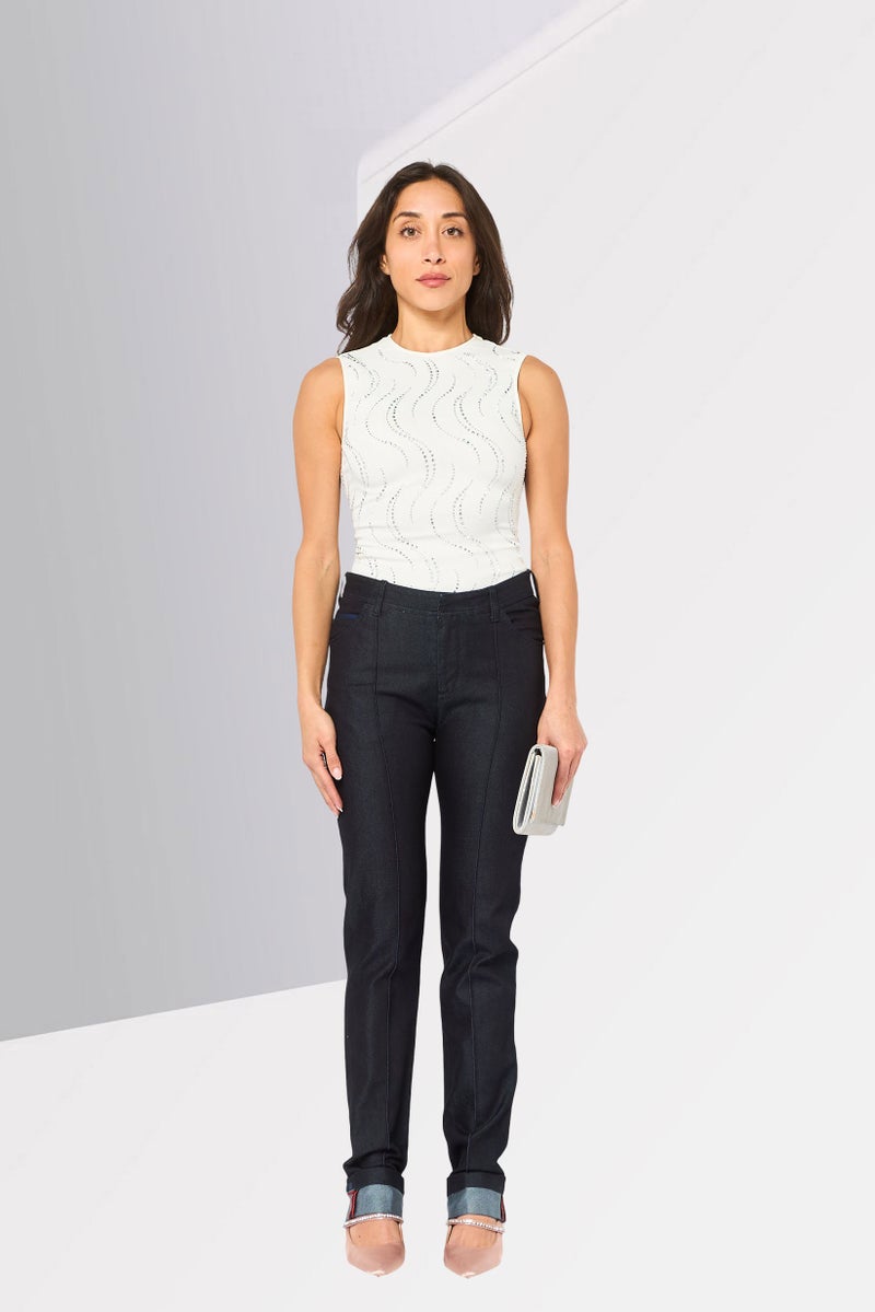 Harmont & Blaine Women Regular Fit Embroidered Logo Straight Pants, Black - Image 2