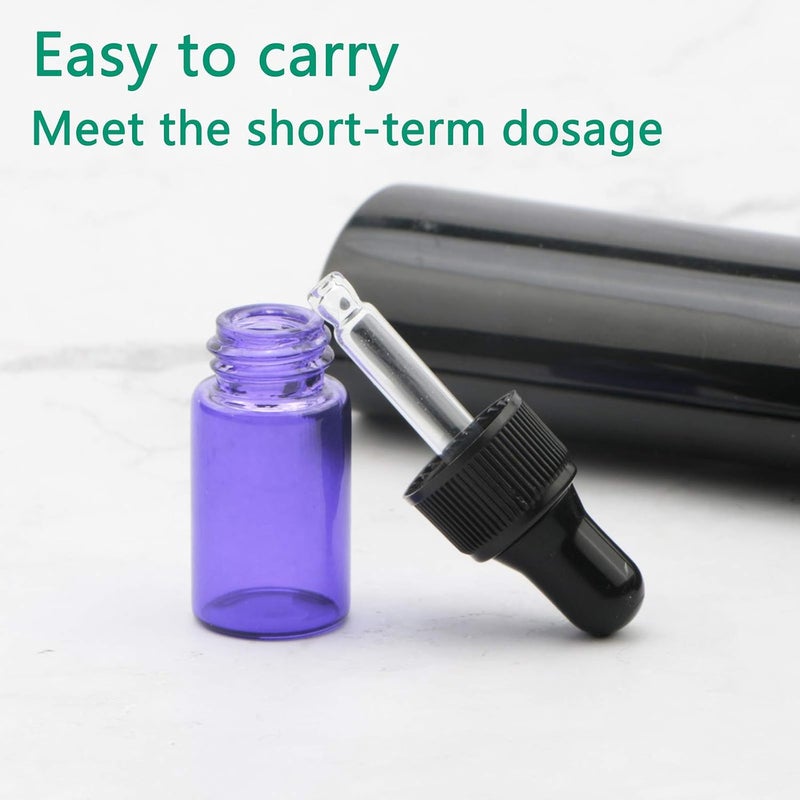 Rowiz 30 PCS 3ml Purple Glass Dropper Bottles with Pipettes Dropper&Black Screw Cap,Glass Essential Oil Bottles Eye Dropper Vials Perfume Cosmetic Liquid Aromatherapy Lotion Sample Bottles - Image 4