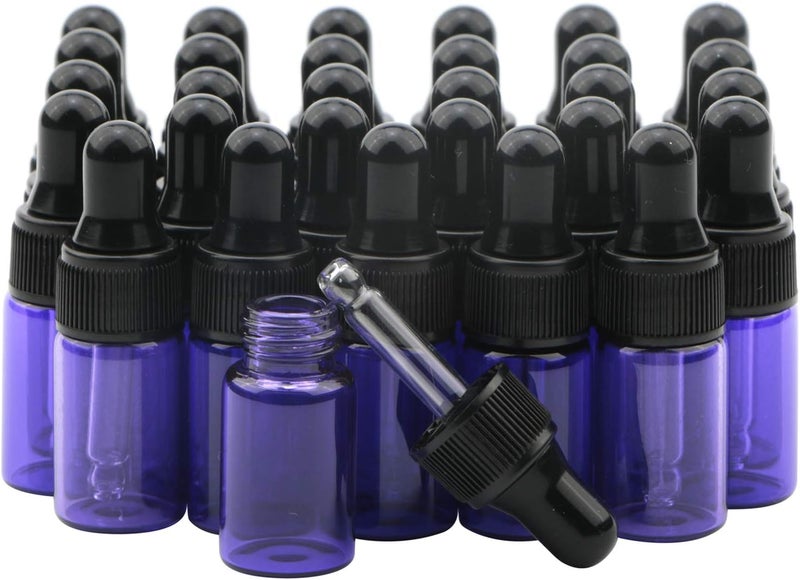 Rowiz 30 PCS 3ml Purple Glass Dropper Bottles with Pipettes Dropper&Black Screw Cap,Glass Essential Oil Bottles Eye Dropper Vials Perfume Cosmetic Liquid Aromatherapy Lotion Sample Bottles - Image 1