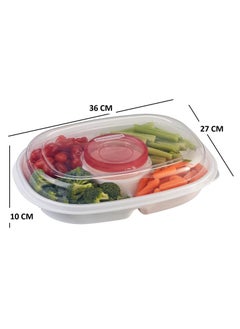 Rubbermaid Party Platter Divided Portable Party Serving Tray Serving-Ware With Lid 5 Extra Large Compartments for Dip Appetizers Snacks Veggies Chips and Holiday Foods 2 Piece  - Image 3