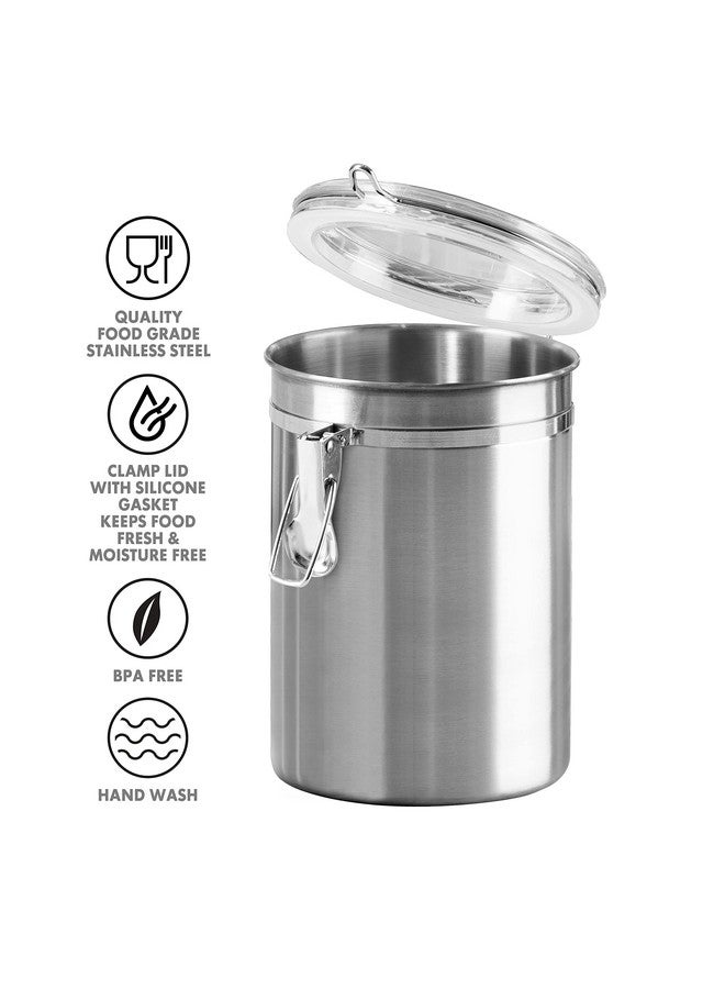 OGGI Stainless Steel Kitchen Canister 52 fl oz - Airtight Clamp Lid, Clear See-Thru Top - Ideal for Kitchen Storage, Food Storage, Pantry Storage. Large Size 5" x 6". - Image 3