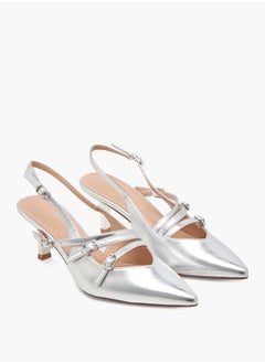 Celeste Women's Pointed Toe Sandals with Kitten Heels and Pin Buckle Closure  - Image 1