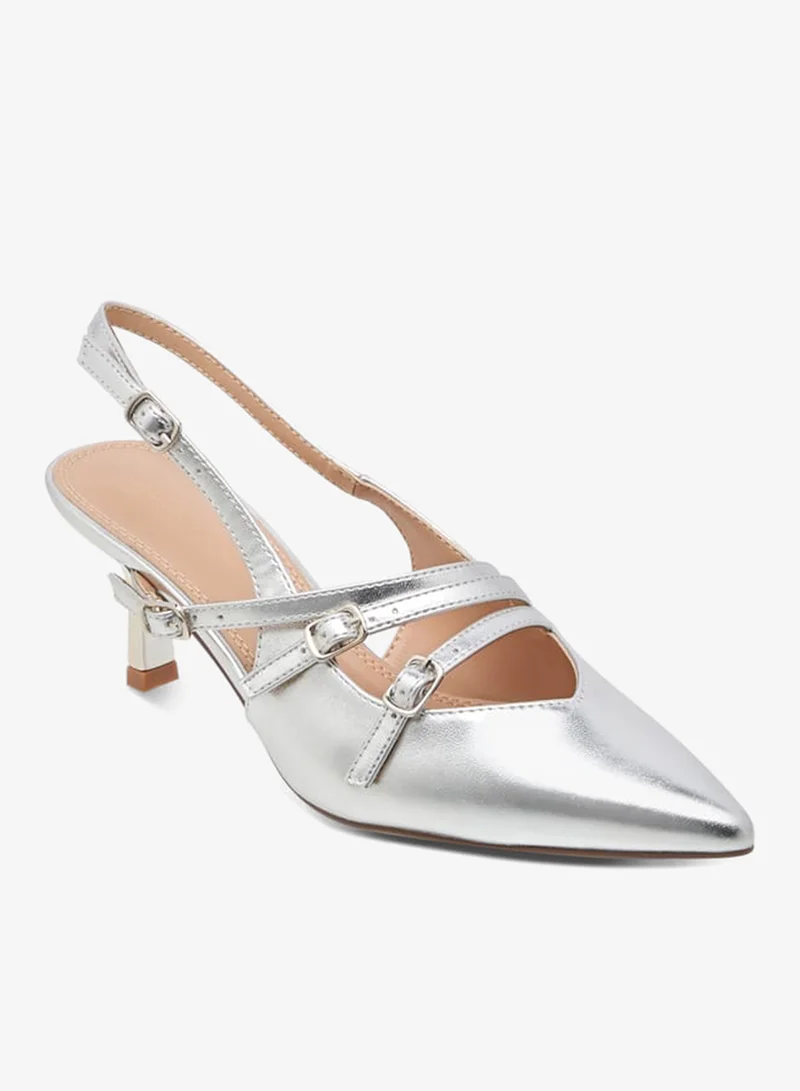 سيليست صنادل نسائية مدببة بكعب قطة وإبزيم دبوس