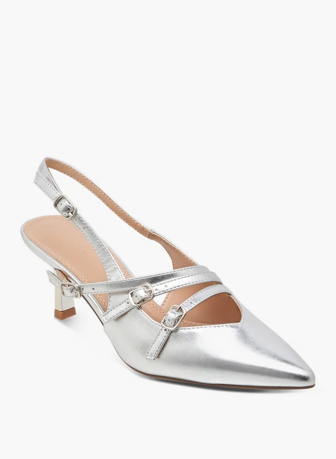 سيليست صنادل نسائية مدببة بكعب قطة وإبزيم دبوس