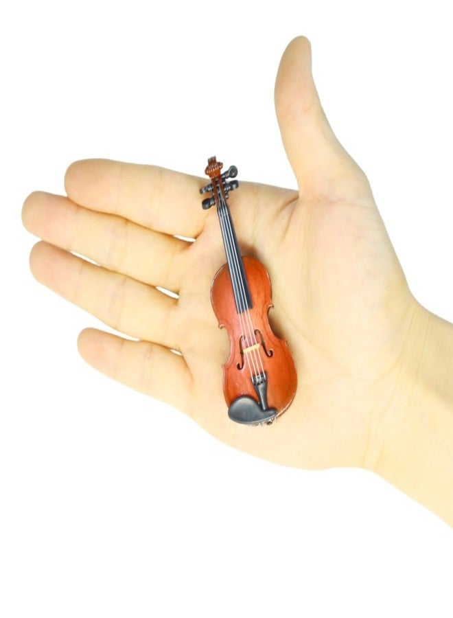 DoubleWood Wooden Miniature Violin with Stand, Bow and Case, Mini Musical Instrument, Dollhouse Model Miniature Home Decoration (3.15") - Image 2