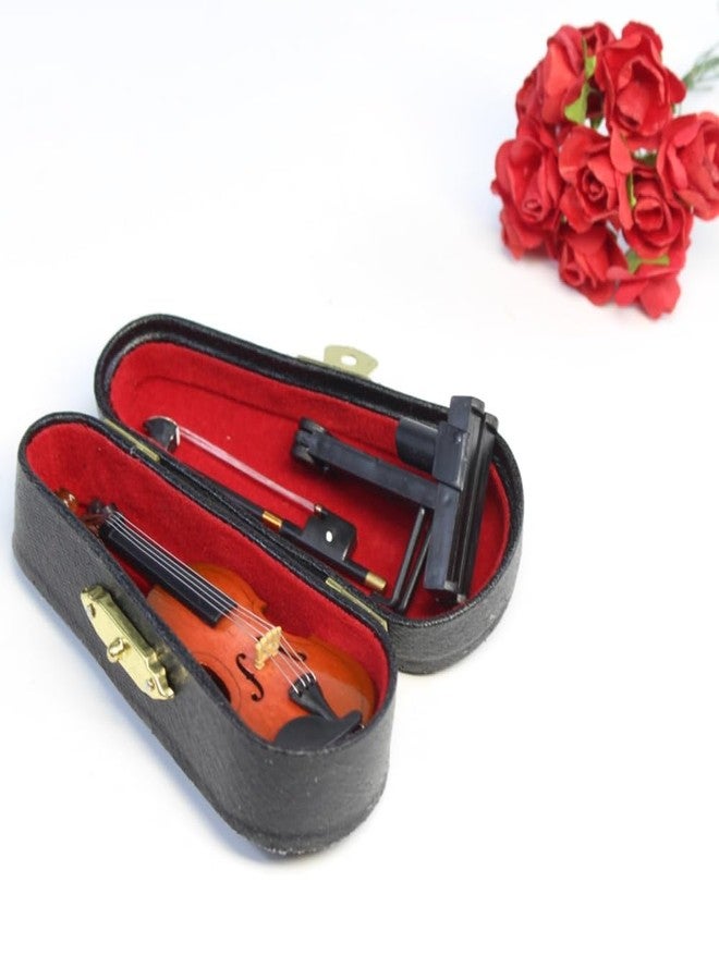 DoubleWood Wooden Miniature Violin with Stand, Bow and Case, Mini Musical Instrument, Dollhouse Model Miniature Home Decoration (3.15") - Image 4
