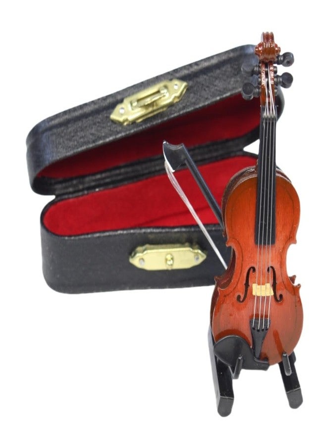 DoubleWood Wooden Miniature Violin with Stand, Bow and Case, Mini Musical Instrument, Dollhouse Model Miniature Home Decoration (3.15") - Image 1
