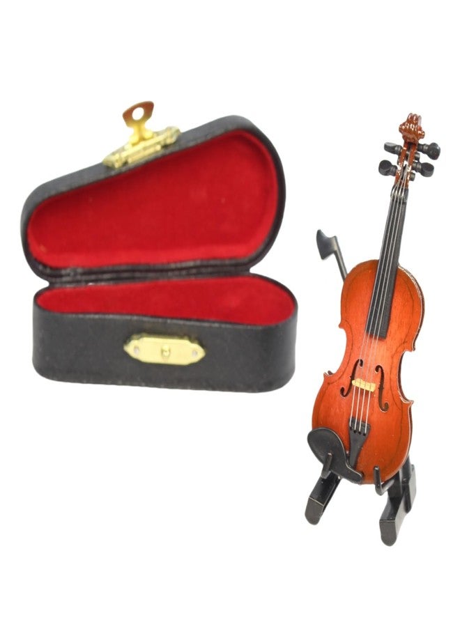 DoubleWood Wooden Miniature Violin with Stand, Bow and Case, Mini Musical Instrument, Dollhouse Model Miniature Home Decoration (3.15") - Image 3