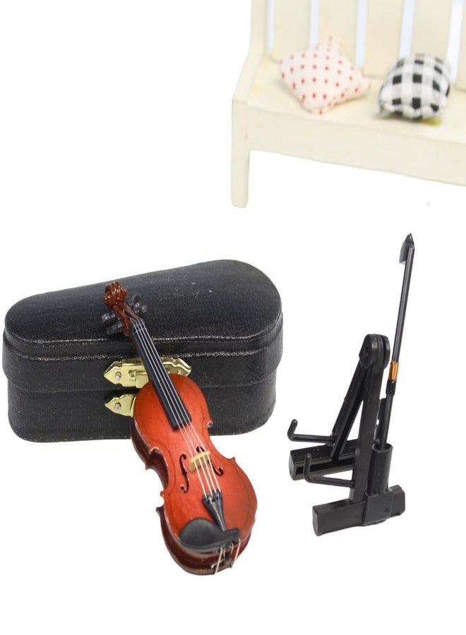 DoubleWood Wooden Miniature Violin with Stand, Bow and Case, Mini Musical Instrument, Dollhouse Model Miniature Home Decoration (3.15") - Image 5
