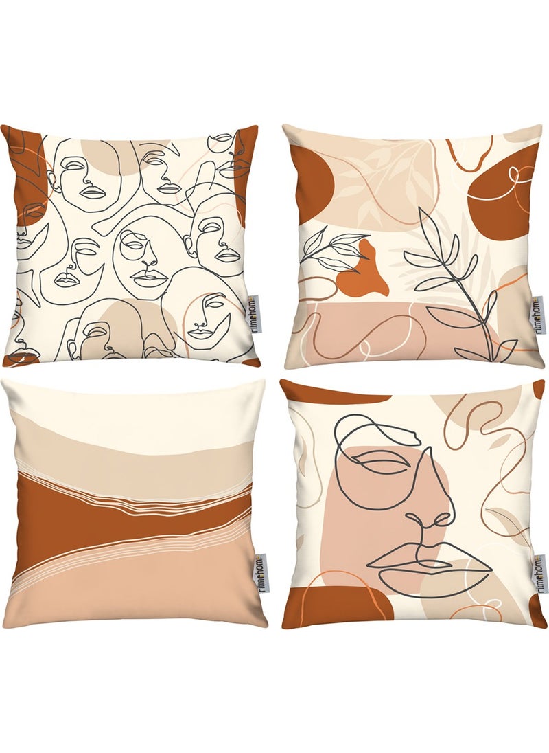 Ritmo Home Scandinavian Art 4-Piece Throw Pillow Case 