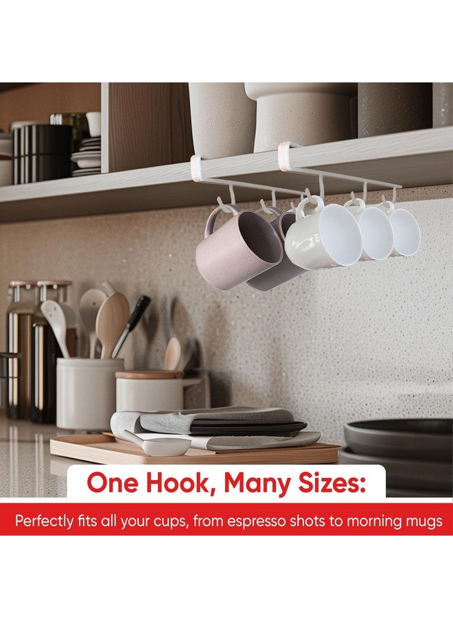 Better Houseware Coffee Mug Holder, Under-Shelf Mug Rack with 6 Hooks, Cup Organizer for Kitchen Cabinets, Set of 2, White - Image 4
