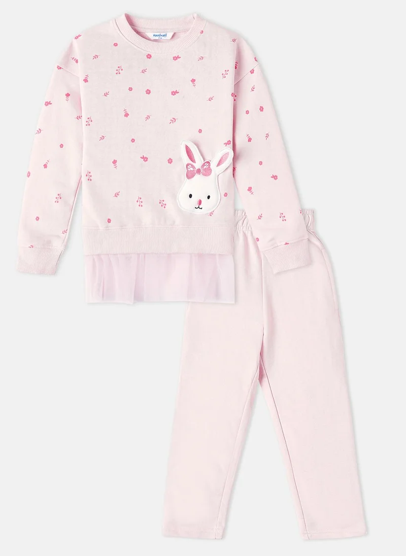 Nautinati Nautinati Girls Floral Print Terry  Sweatshirt and Joggers Combo Set