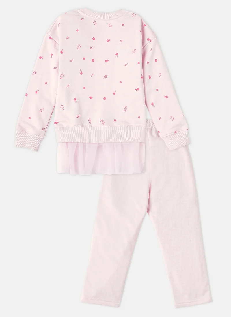 Nautinati Nautinati Girls Floral Print Terry  Sweatshirt and Joggers Combo Set
