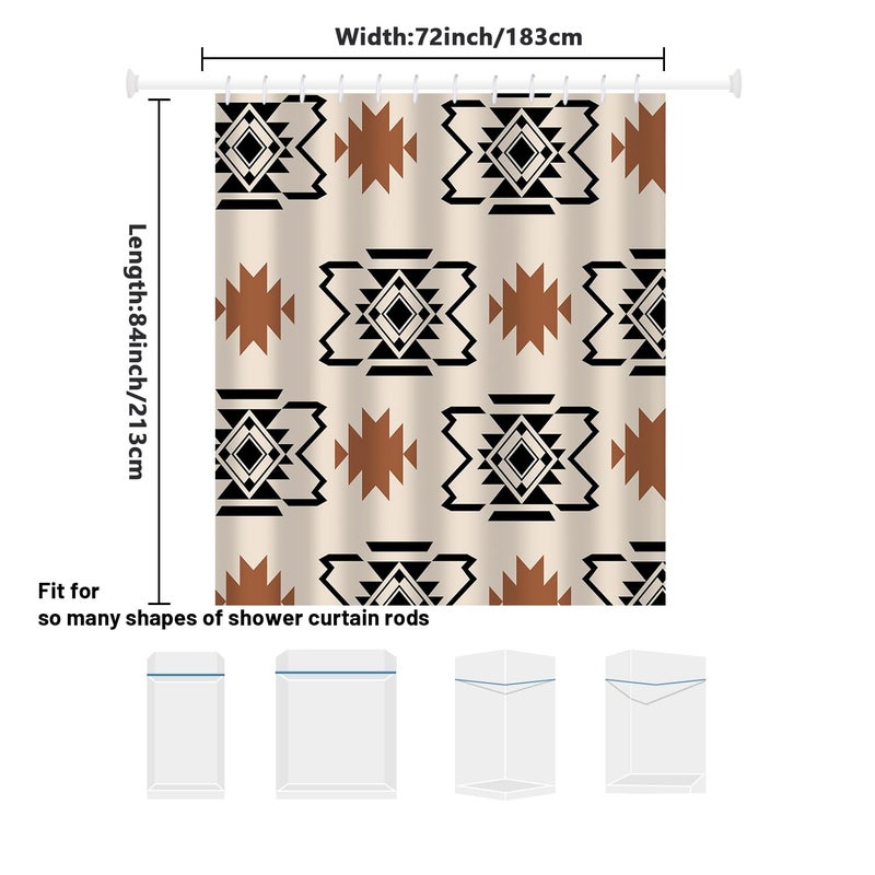 She Love Western Aztec Shower Curtain Boho Abstract Pattern Geometric Vintage Shower Curtain with Hooks 72x84 Inch Waterproof Polyester Bathroom Curtain (Geometric Aztec) - Image 2