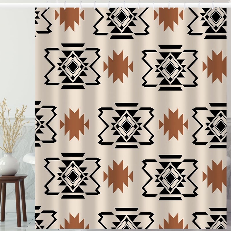 She Love Western Aztec Shower Curtain Boho Abstract Pattern Geometric Vintage Shower Curtain with Hooks 72x84 Inch Waterproof Polyester Bathroom Curtain (Geometric Aztec) - Image 1
