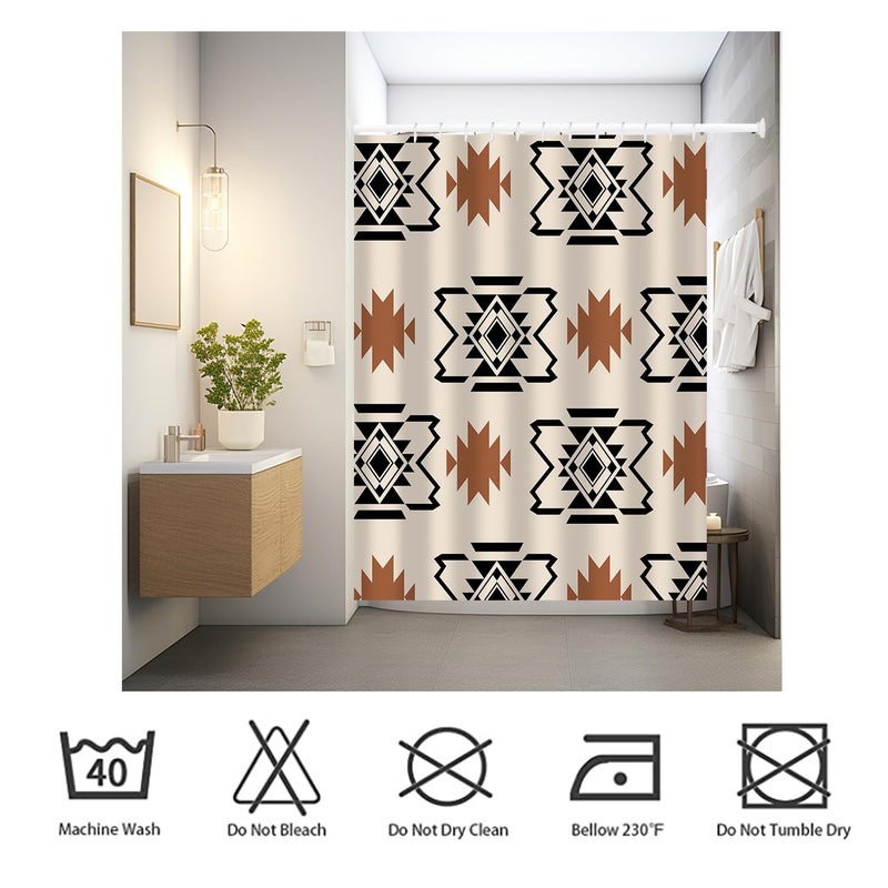 She Love Western Aztec Shower Curtain Boho Abstract Pattern Geometric Vintage Shower Curtain with Hooks 72x84 Inch Waterproof Polyester Bathroom Curtain (Geometric Aztec) - Image 5