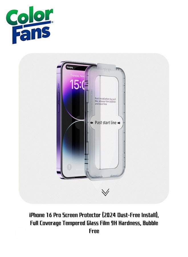 Color Fans iPhone 16 Pro Screen Protector (2024 Dust-Free Install), Full Coverage Tempered Glass Film 9H Hardness, Bubble Free
